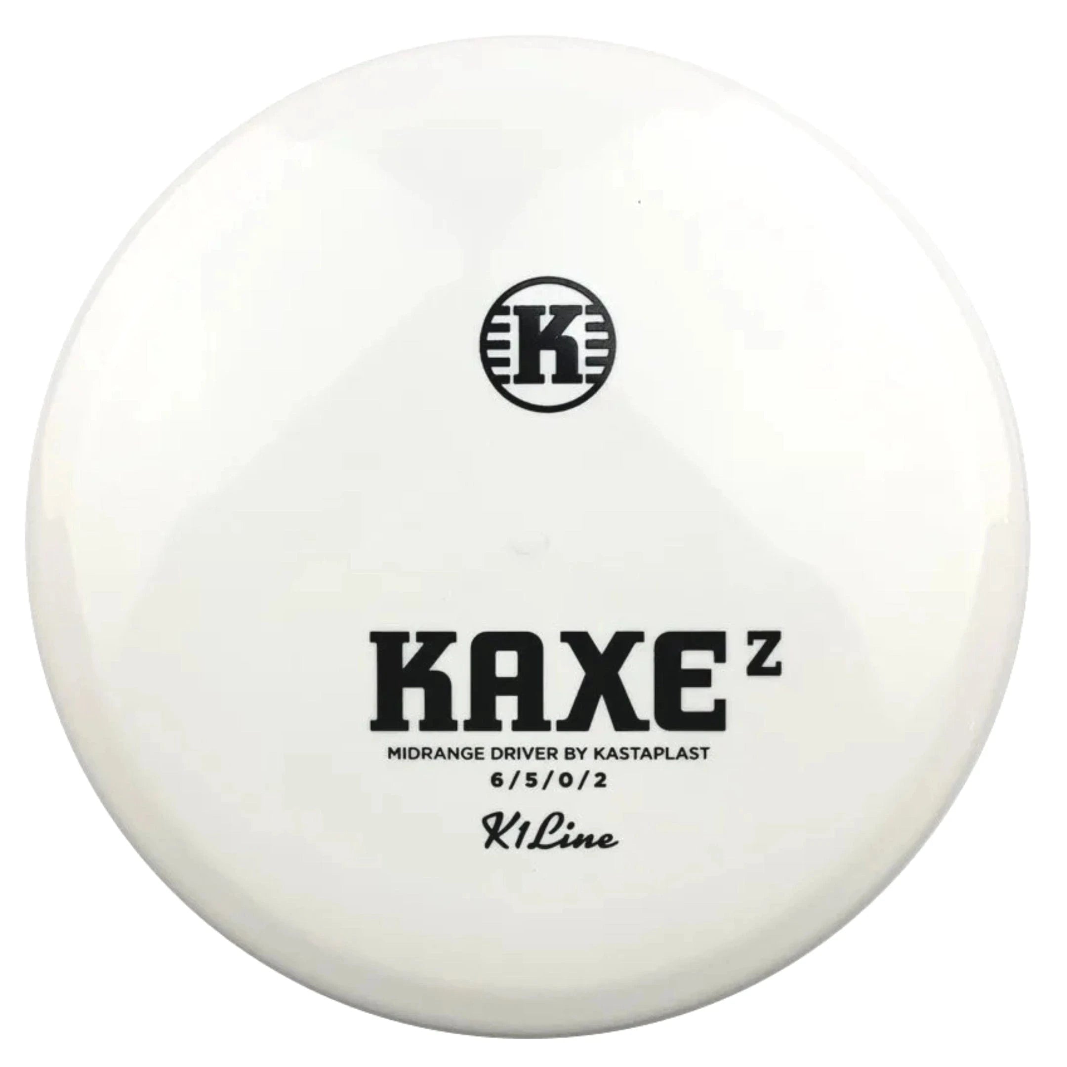 White disc golf disc with black text.